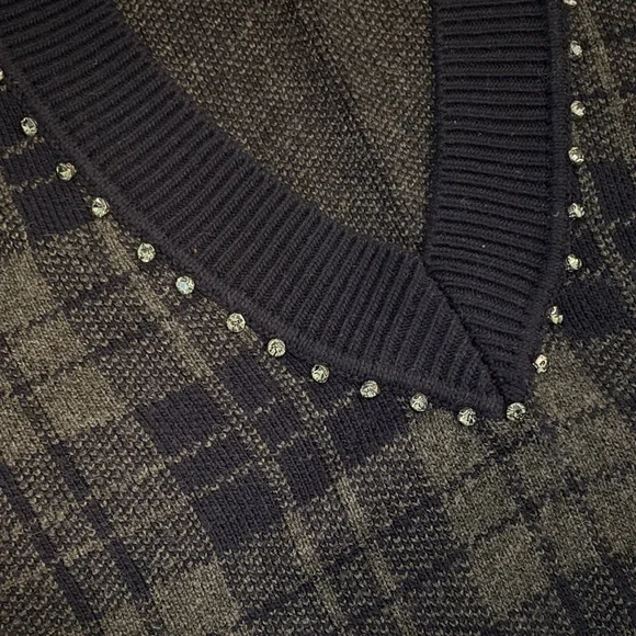 Sandro Paris plaid sweater with embellished neckline